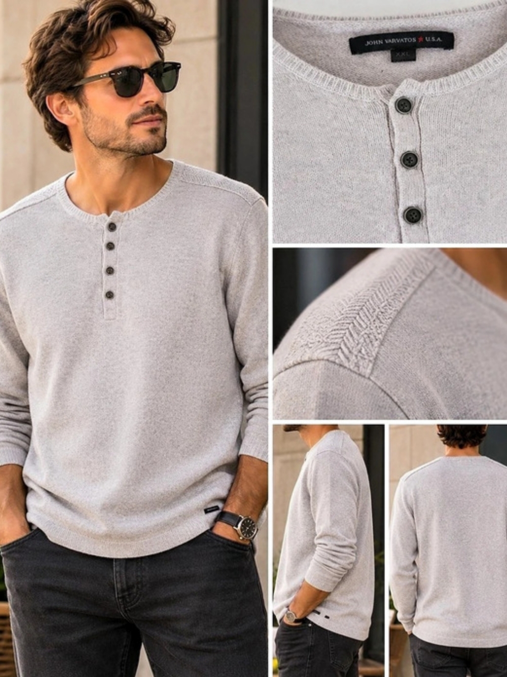 John Varvatos U.S.A. Wool Blend Gray Henley Sweater Men’s XXL